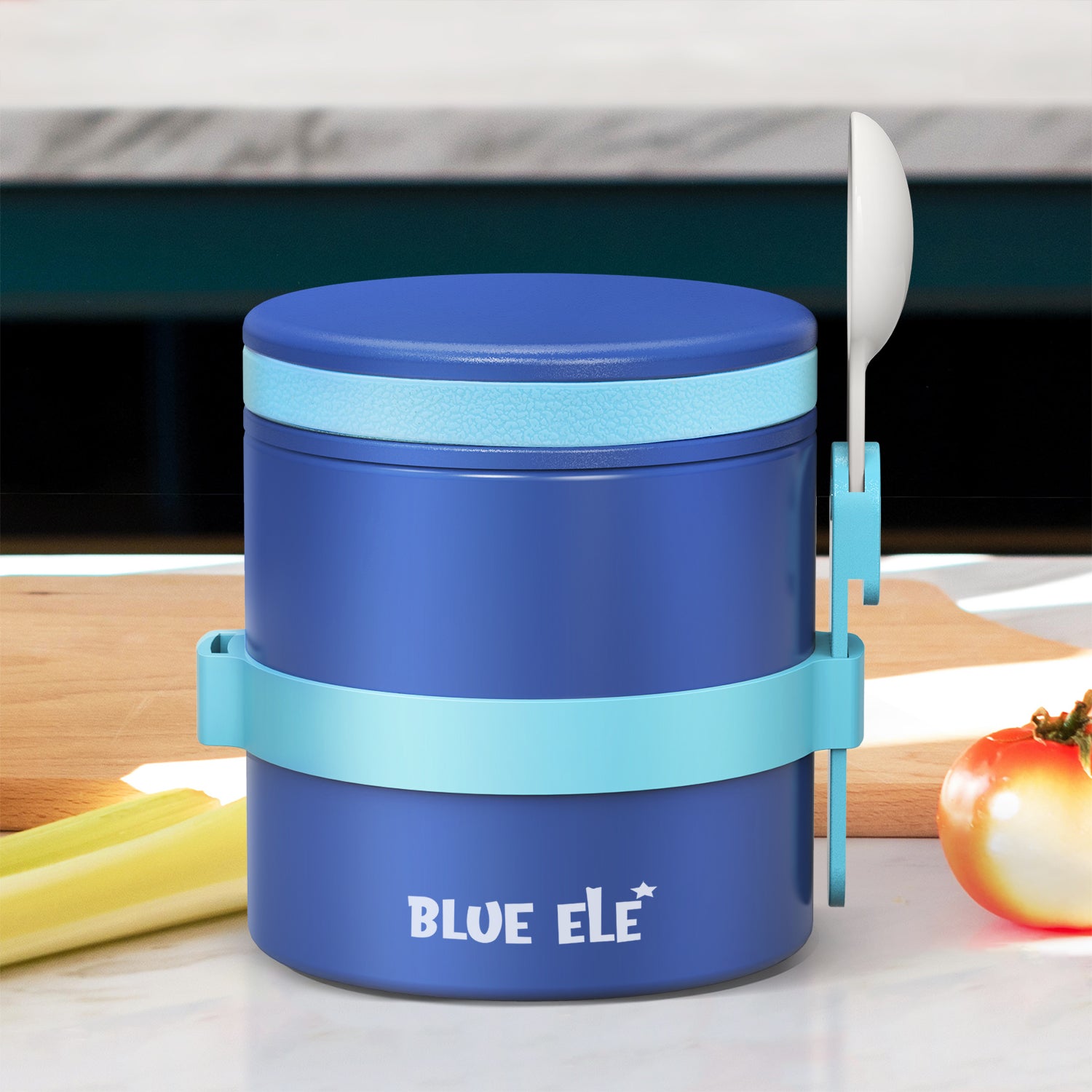 Blue Ele Food Jar with Easy-Grip Lid and Folding Spoon(amazon best seller)